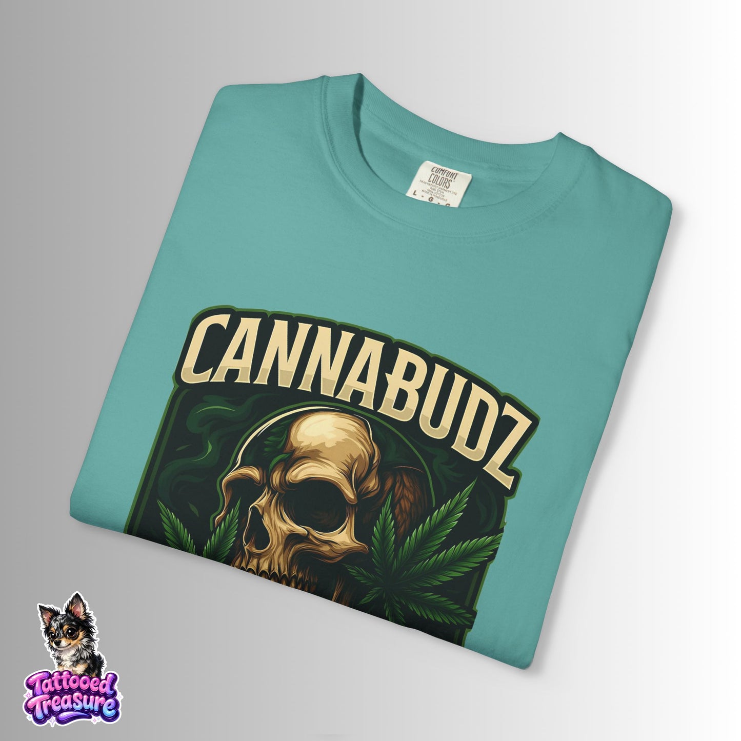 Cannabudz Gaming Nation T-Shirt Front — Skull & Cannabis Gamer Tee