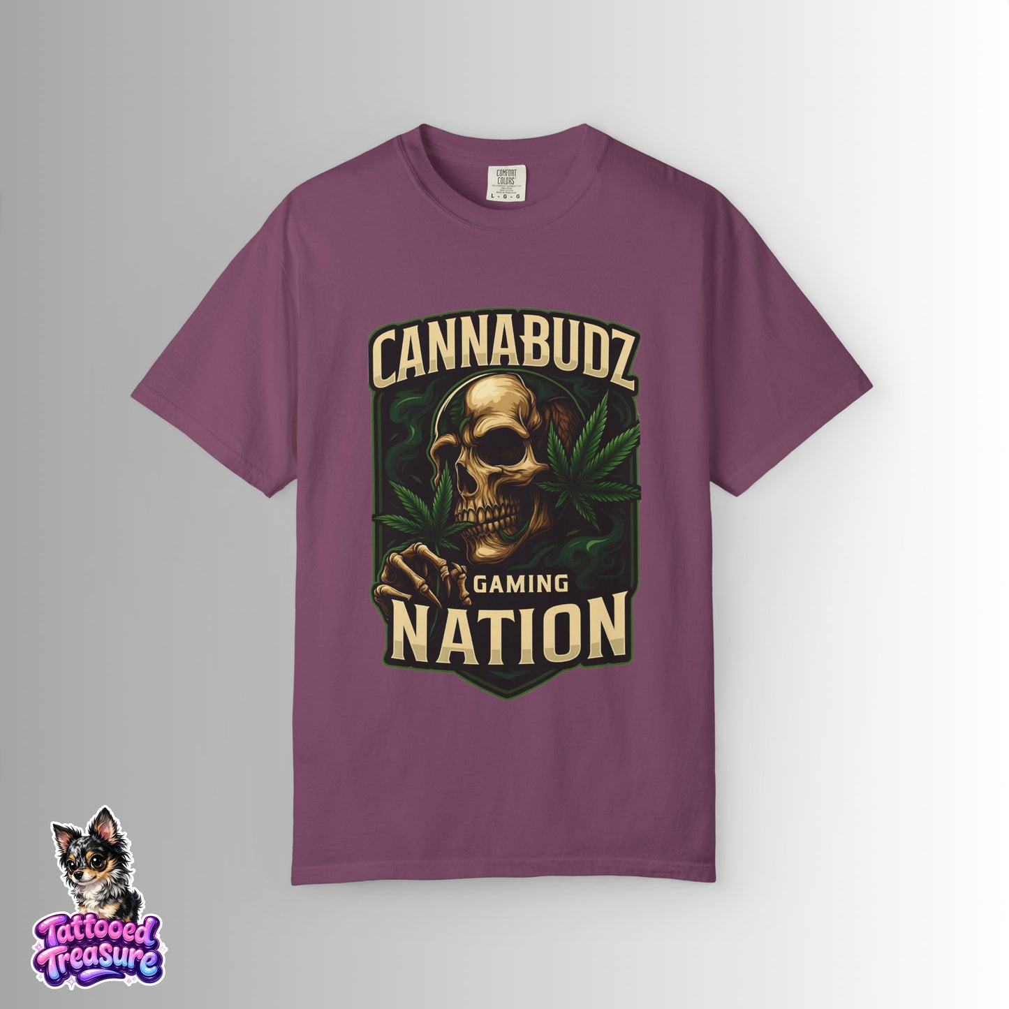 Cannabudz Gaming Nation T-Shirt Front — Skull & Cannabis Gamer Tee