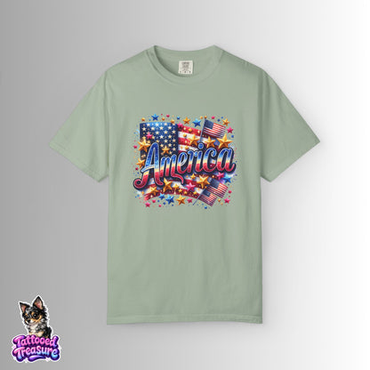 America Graphic T-Shirt — Patriotic USA Flag Design for 4th of July