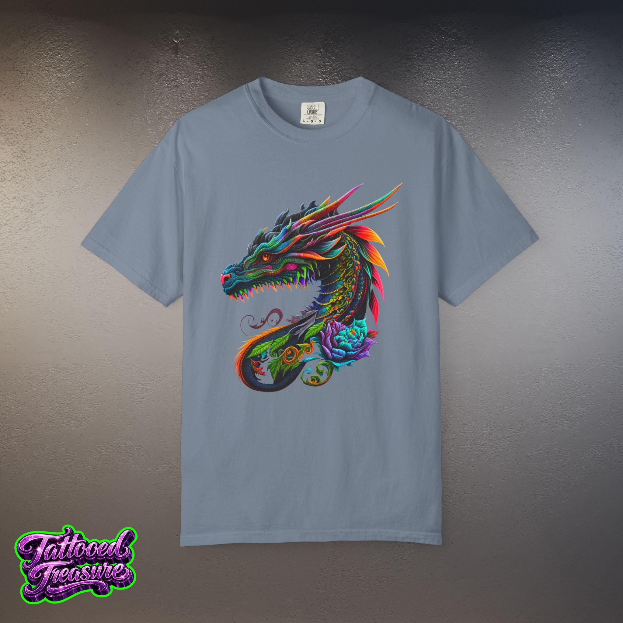 Dragon Tattoo T-Shirt — Colorful Neon Dragon Art Tee