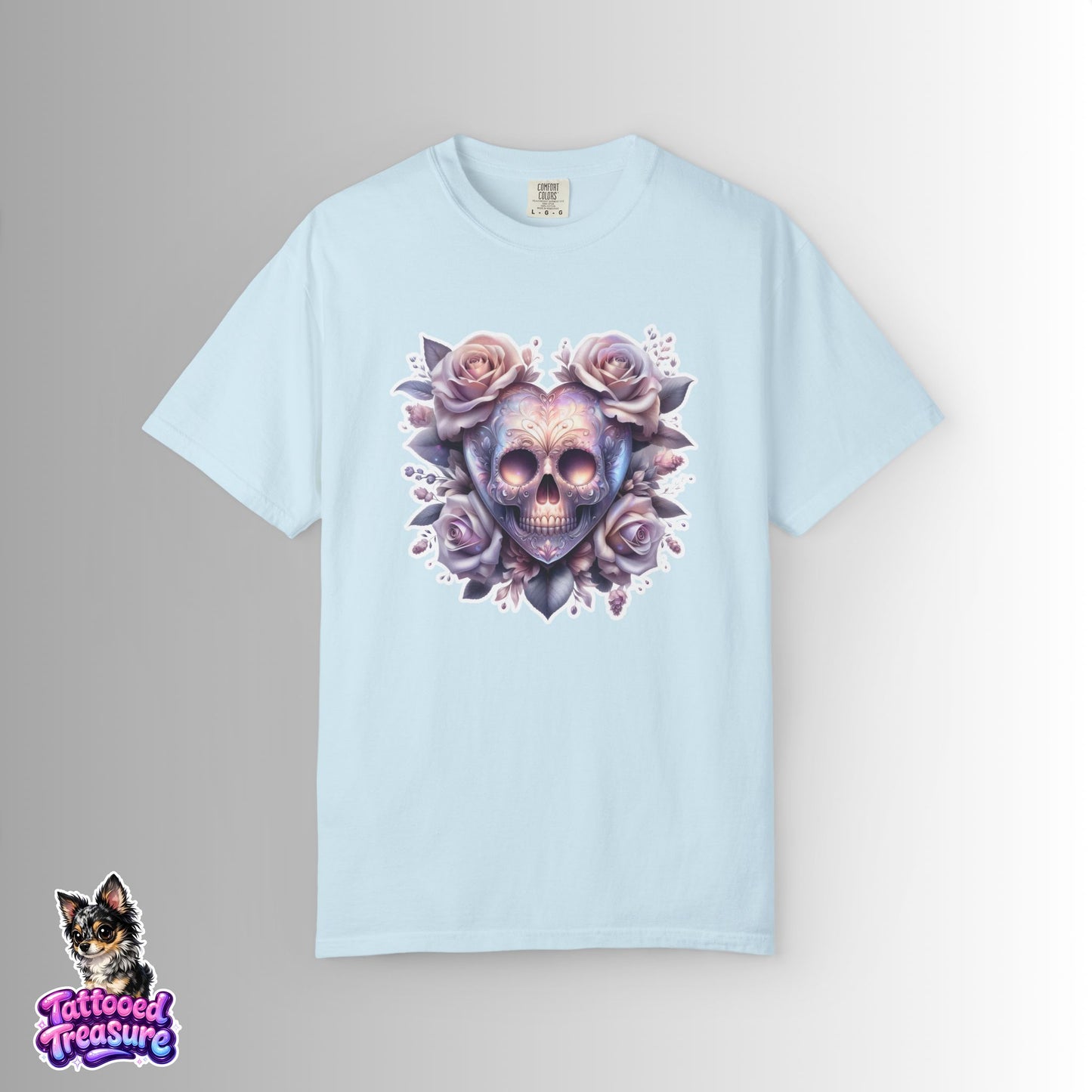Floral Skull T-Shirt — Pastel Rose Skull Graphic Tee