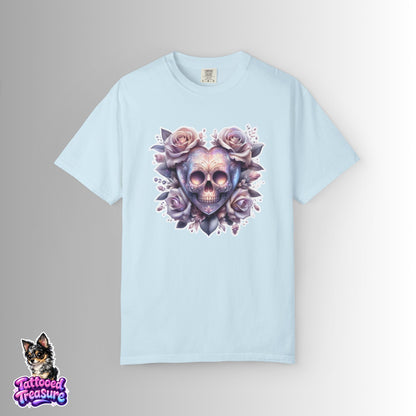 Floral Skull T-Shirt — Pastel Rose Skull Graphic Tee
