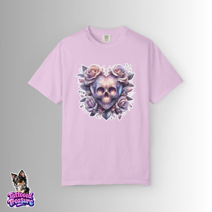 Floral Skull T-Shirt — Pastel Rose Skull Graphic Tee
