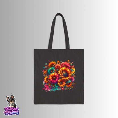 Canvas Tote Bag — Vibrant Sunflower Bouquet Floral Tote for Eco-Friendly Shopping & Gifts