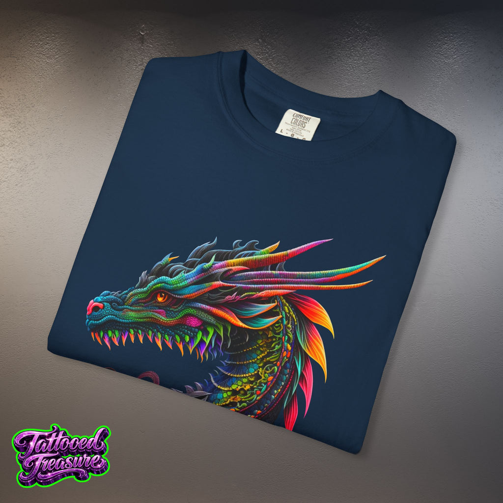 Dragon Tattoo T-Shirt — Colorful Neon Dragon Art Tee