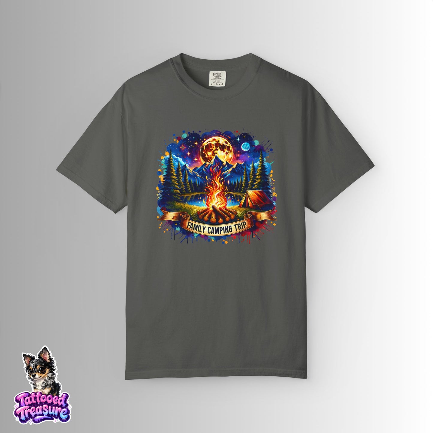 Camping Vibes T-Shirt — "Family Camping Trip" Campfire & Moon Graphic Tee