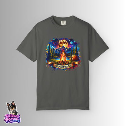 Camping Vibes T-Shirt — "Family Camping Trip" Campfire & Moon Graphic Tee