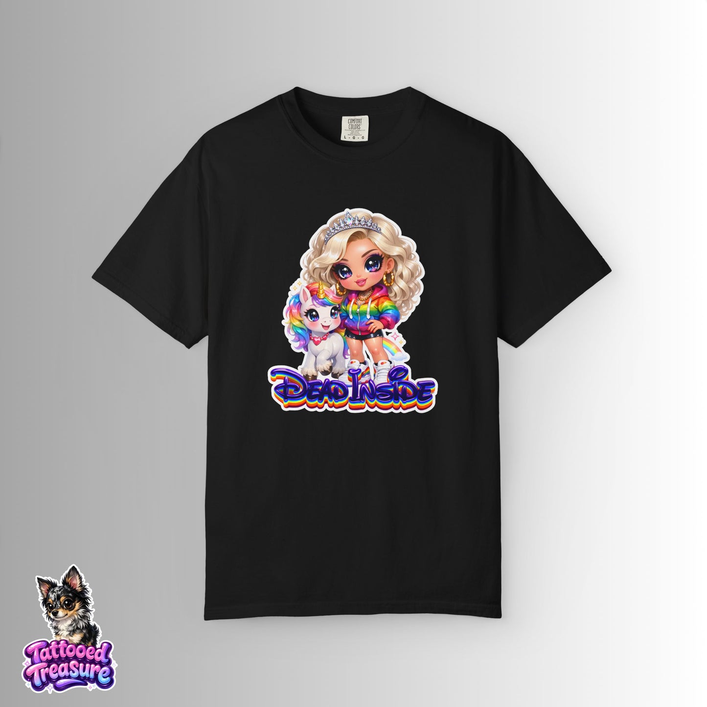 Dead Inside Rainbow Girl T-Shirt — Cute Chibi with Unicorn Pet