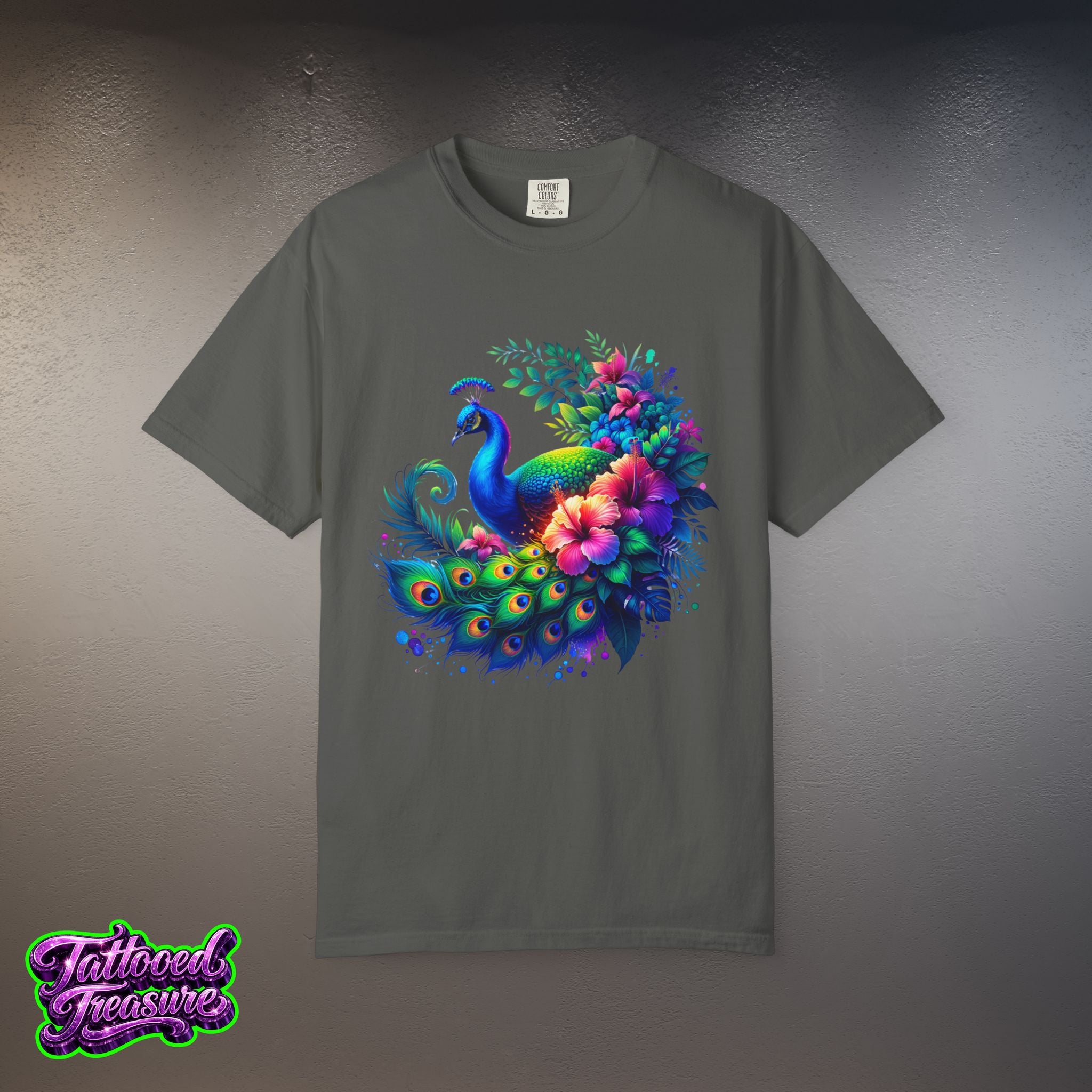 Peacock Floral T-Shirt — Vibrant Watercolor Peacock Tee