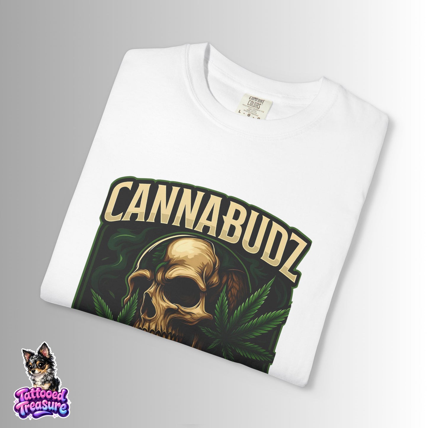 Cannabudz Gaming Nation T-Shirt Front — Skull & Cannabis Gamer Tee