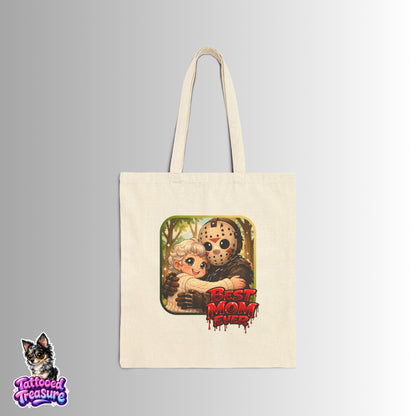 Horror Mom Tote Bag – 'Best Mom Ever' Jason & Mother Canvas Tote