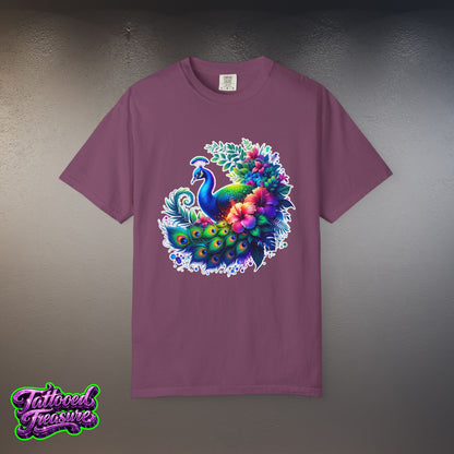 Peacock Floral T-Shirt — Vibrant Watercolor Peacock Tee