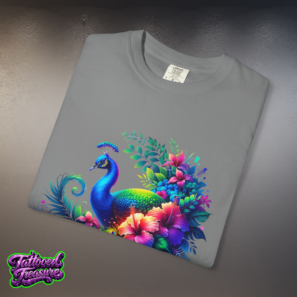 Peacock Floral T-Shirt — Vibrant Watercolor Peacock Tee