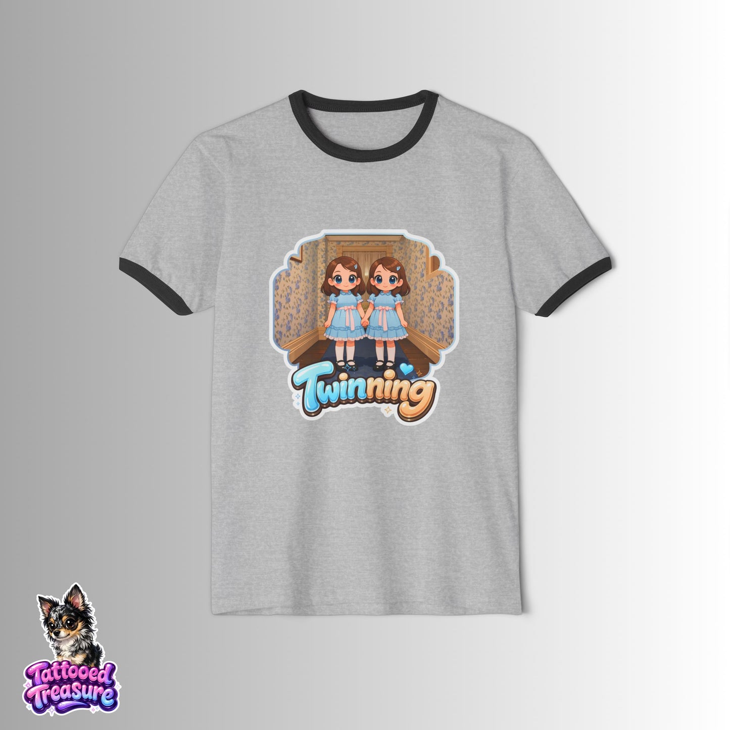 T-Shirt - 'Twinning' Retro Twin Shining Graphic Ringer Tee