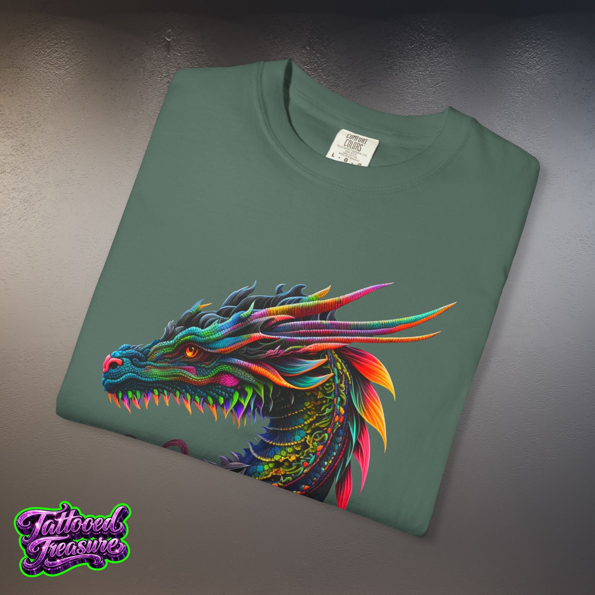 Dragon Tattoo T-Shirt — Colorful Neon Dragon Art Tee