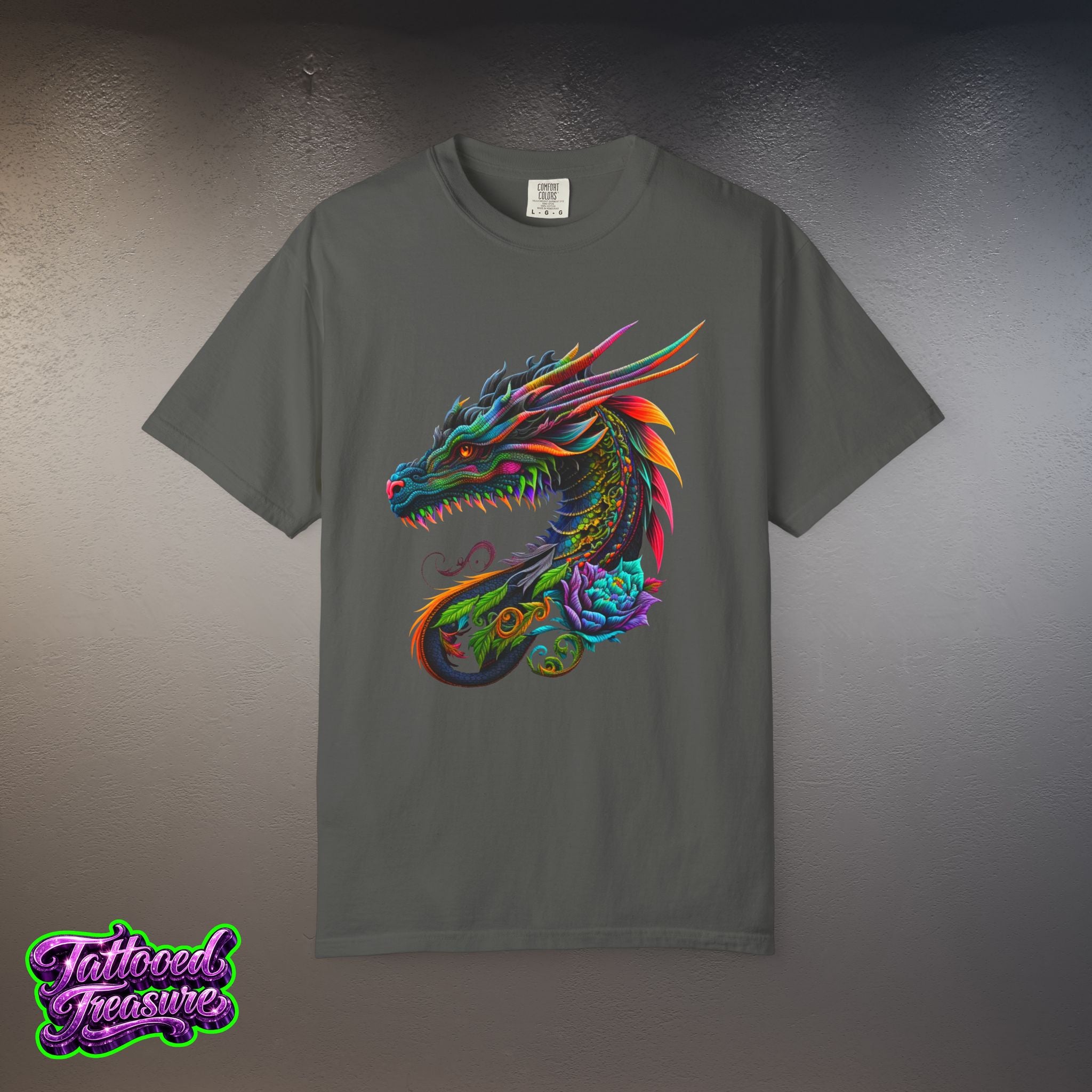 Dragon Tattoo T-Shirt — Colorful Neon Dragon Art Tee