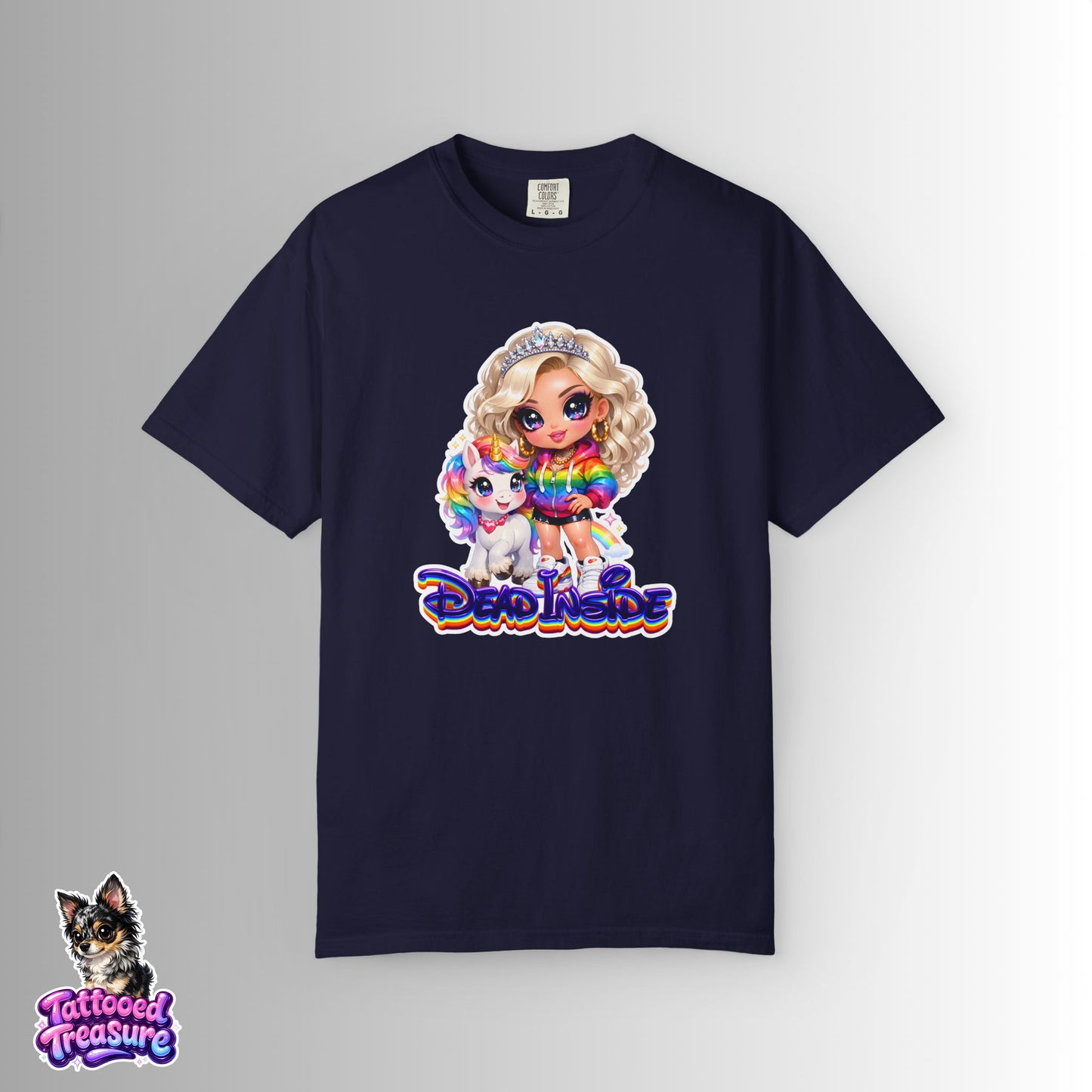 Dead Inside Rainbow Girl T-Shirt — Cute Chibi with Unicorn Pet