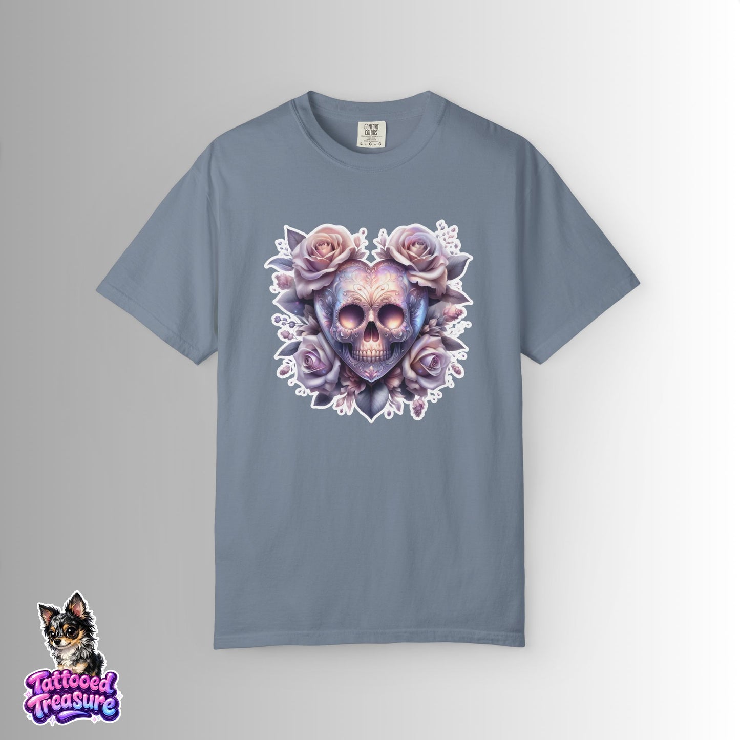 Floral Skull T-Shirt — Pastel Rose Skull Graphic Tee