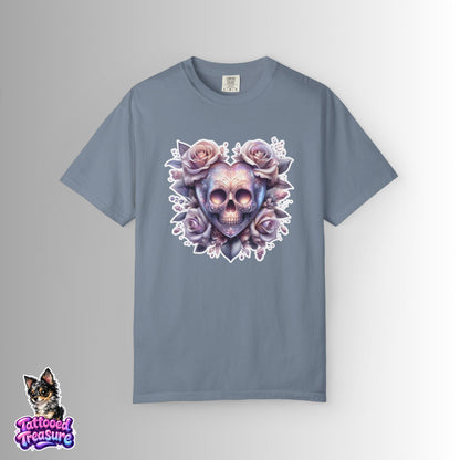 Floral Skull T-Shirt — Pastel Rose Skull Graphic Tee