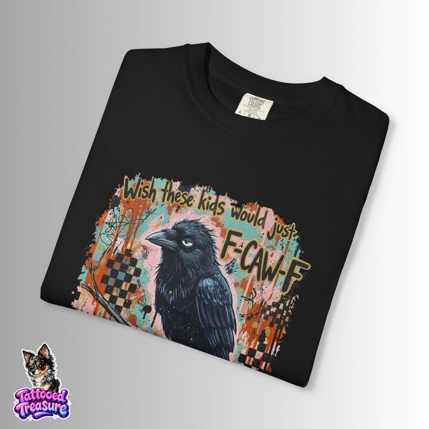 Raven Graphic T-Shirt — 'F-Cawf' Grunge Crow Tee