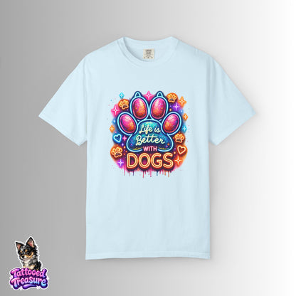 Life Is Better With Dogs T-Shirt — Colorful Paw Graphic Tee for Dog Lovers