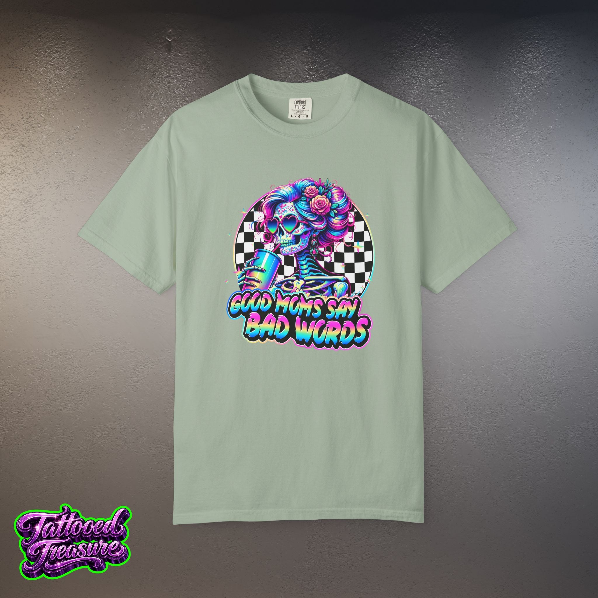 Bad Words Skull Tee — “Good Moms Say Bad Words” Retro Checkerboard T-Shirt