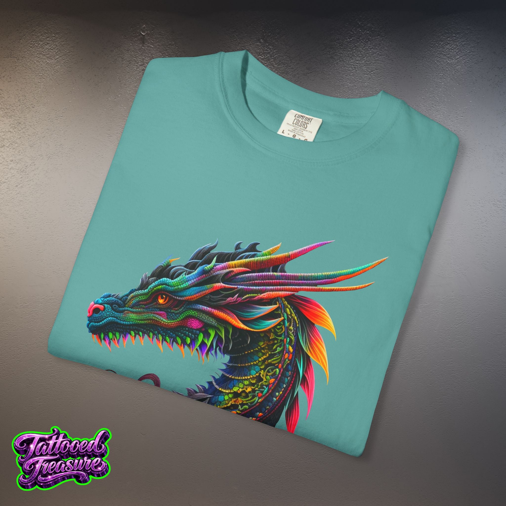Dragon Tattoo T-Shirt — Colorful Neon Dragon Art Tee