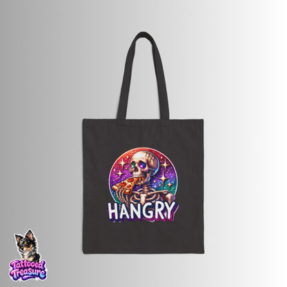Hangry Skeleton Canvas Tote Bag – Funny Skull Pizza Eco Grocery Bag