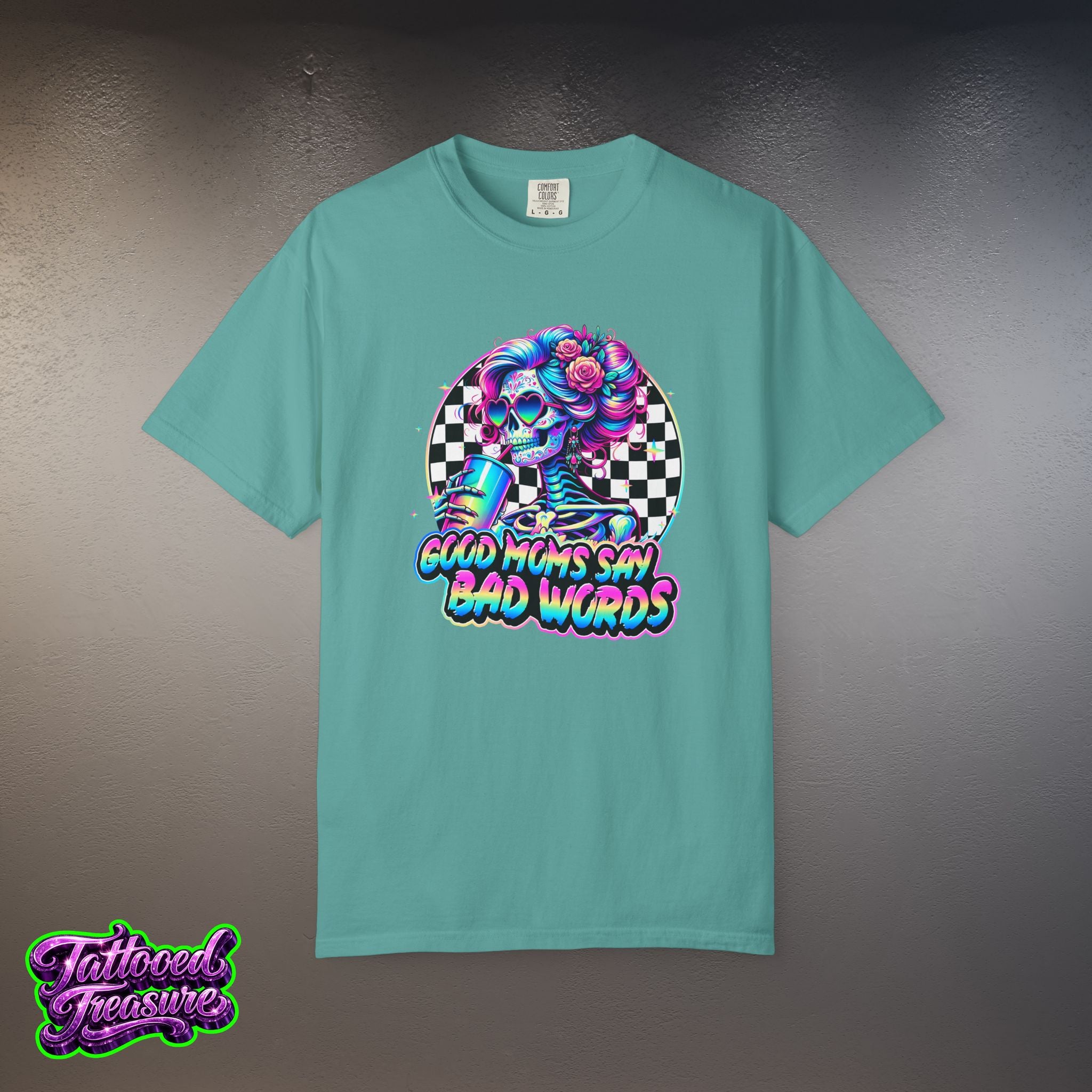 Bad Words Skull Tee — “Good Moms Say Bad Words” Retro Checkerboard T-Shirt
