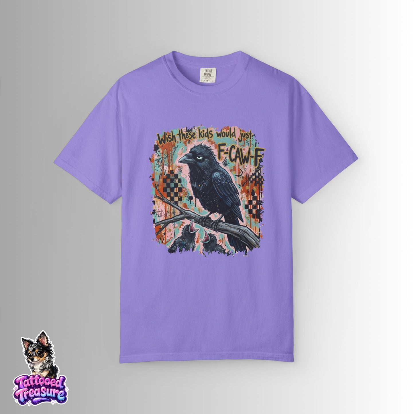 Raven Graphic T-Shirt — 'F-Cawf' Grunge Crow Tee