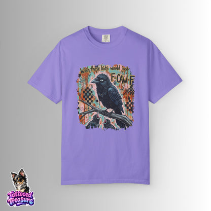 Raven Graphic T-Shirt — 'F-Cawf' Grunge Crow Tee