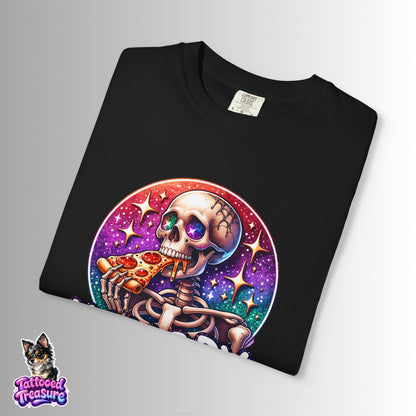 Hangry Skeleton Pizza T-Shirt — Cute Spooky Graphic Tee