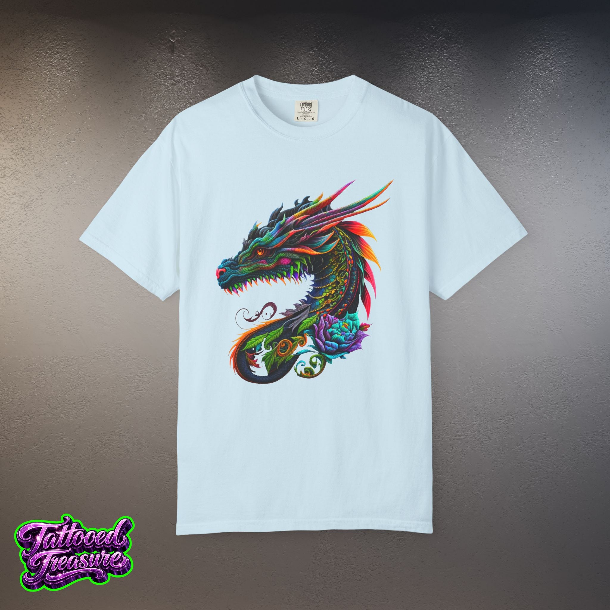 Dragon Tattoo T-Shirt — Colorful Neon Dragon Art Tee