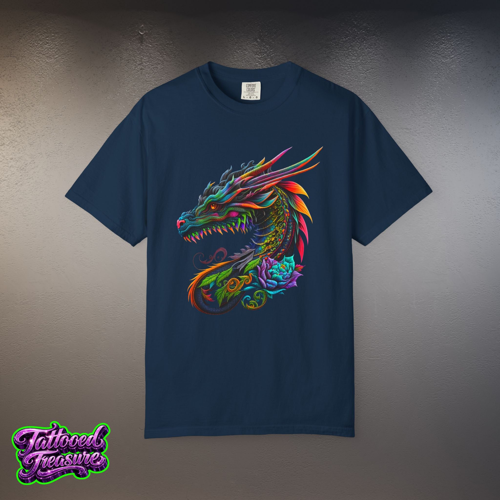 Dragon Tattoo T-Shirt — Colorful Neon Dragon Art Tee