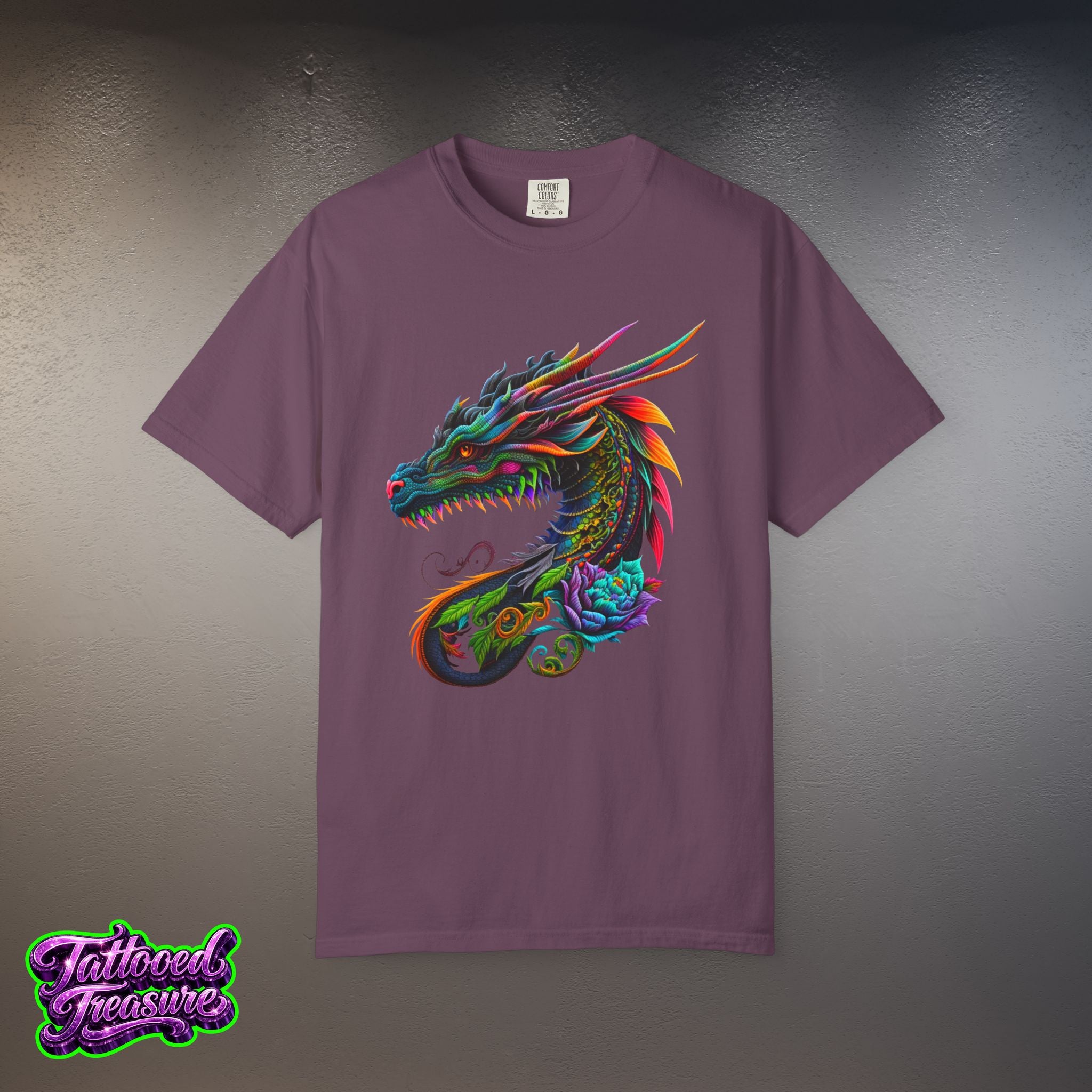 Dragon Tattoo T-Shirt — Colorful Neon Dragon Art Tee