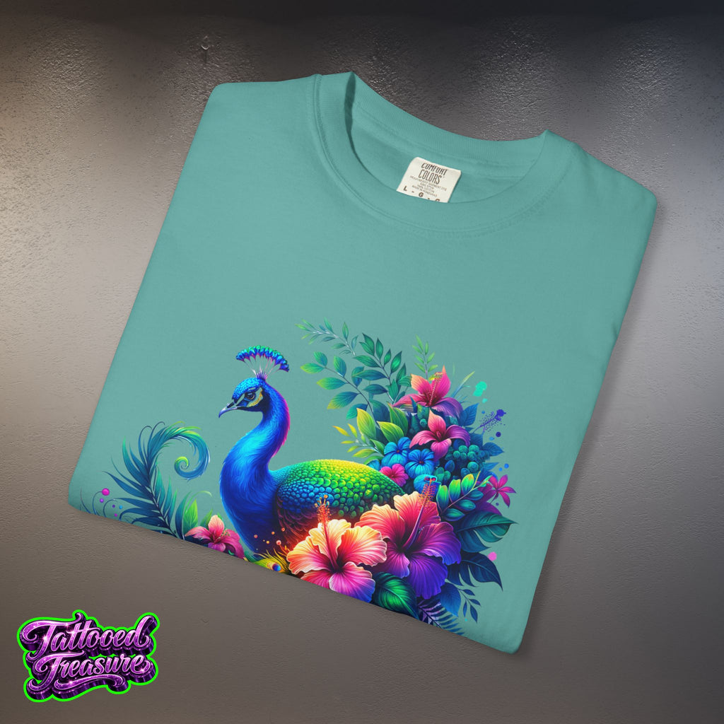Peacock Floral T-Shirt — Vibrant Watercolor Peacock Tee