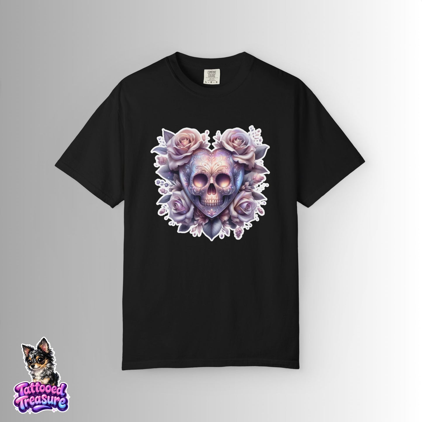 Floral Skull T-Shirt — Pastel Rose Skull Graphic Tee