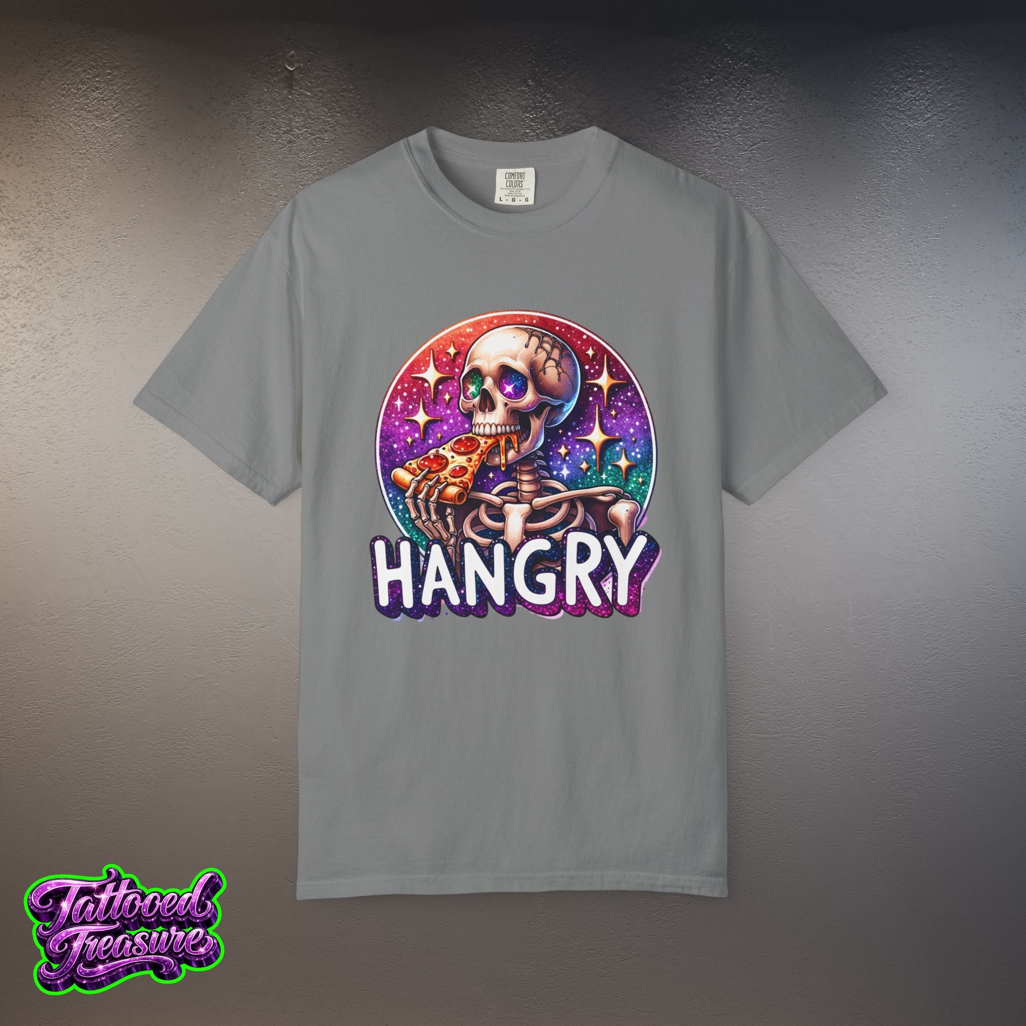 Hangry Skeleton Pizza T-Shirt — Cute Spooky Graphic Tee
