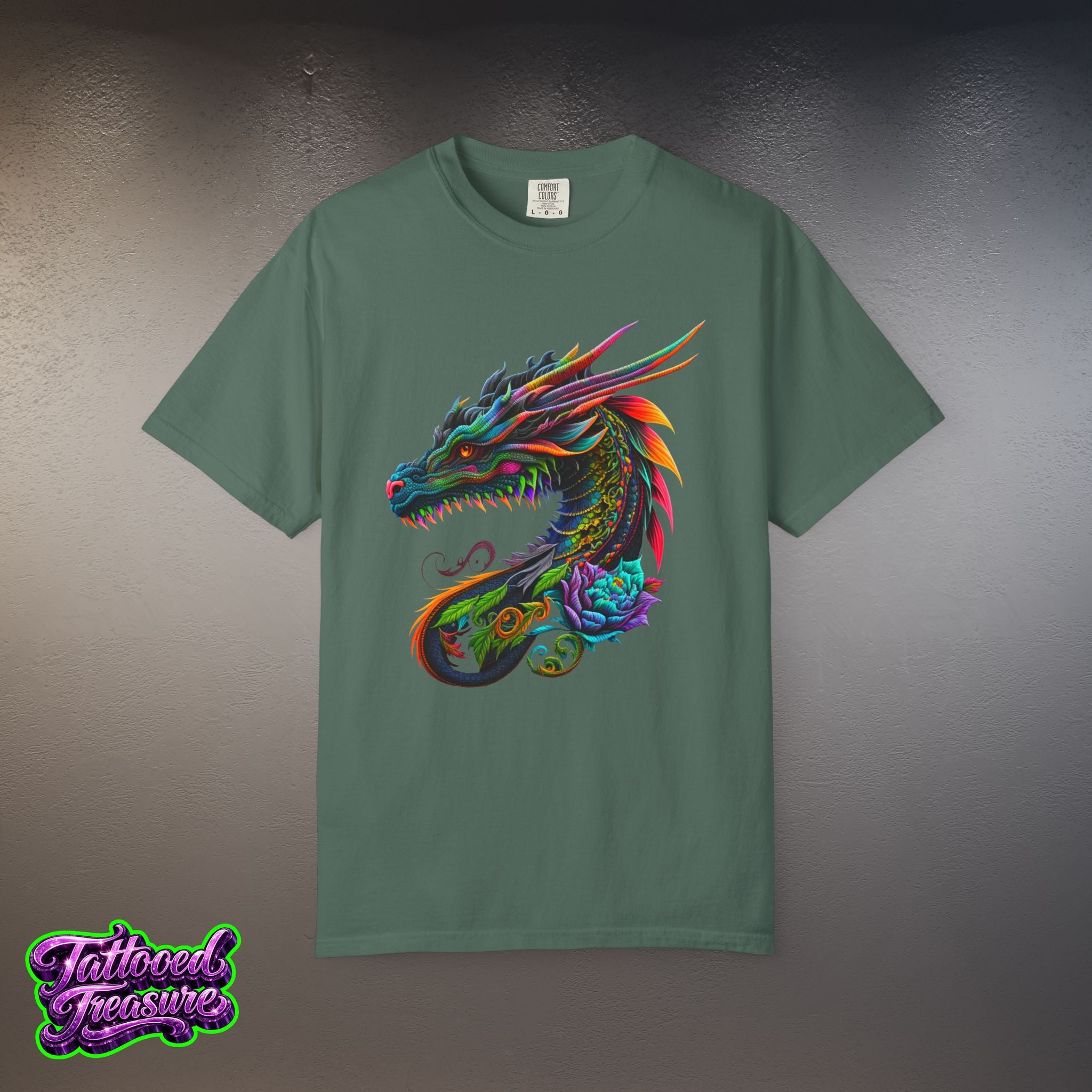 Dragon Tattoo T-Shirt — Colorful Neon Dragon Art Tee