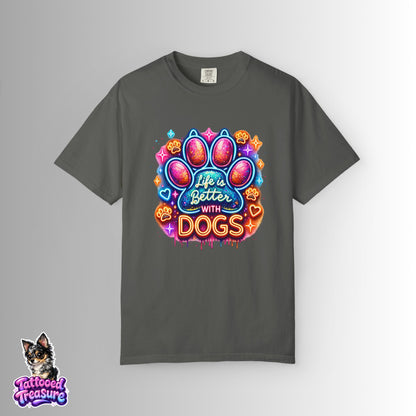 Life Is Better With Dogs T-Shirt — Colorful Paw Graphic Tee for Dog Lovers