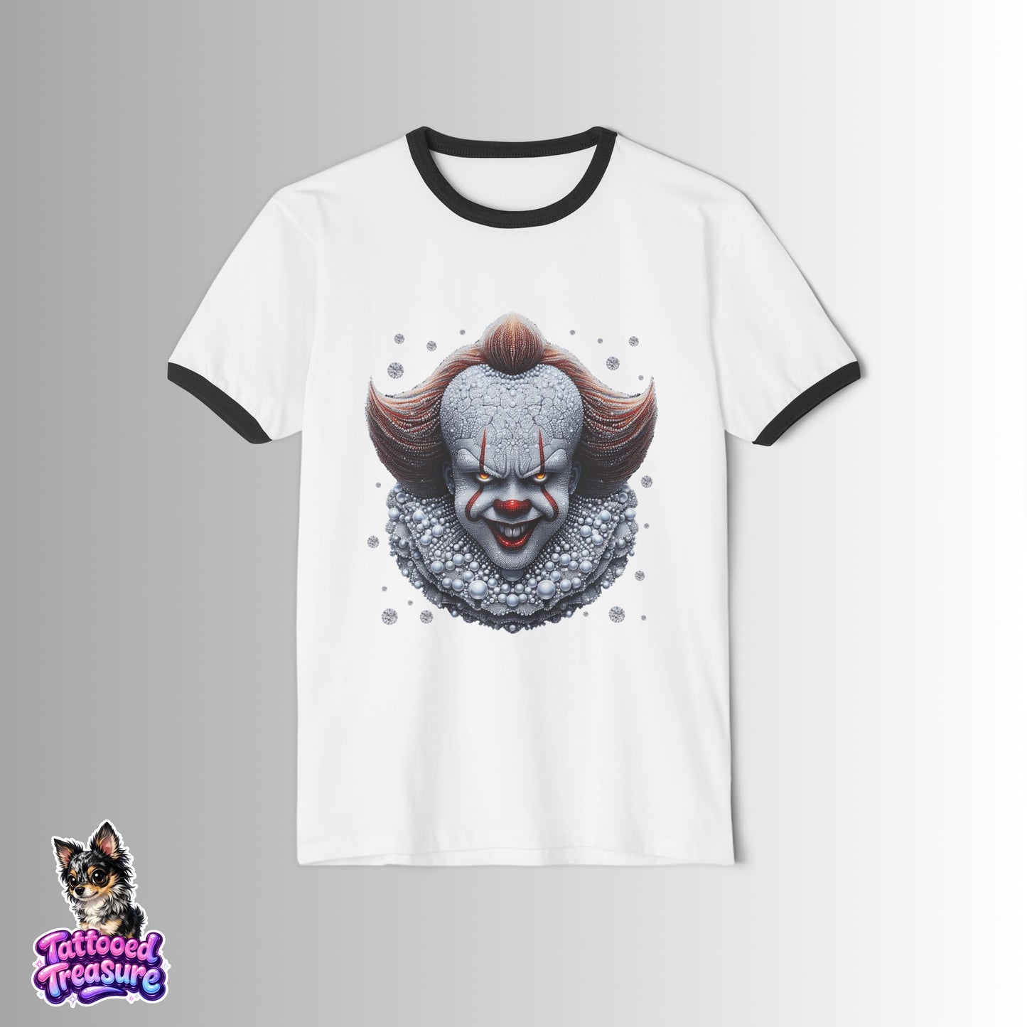 Horror Clown Graphic Ringer T-Shirt — Creepy Pennywise-Inspired Face