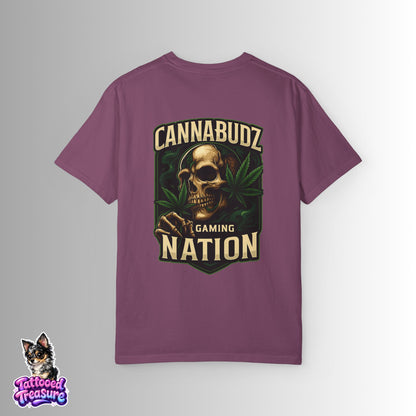 Cannabudz Nation T-Shirt Back— Skull & Cannabis Gaming Tee