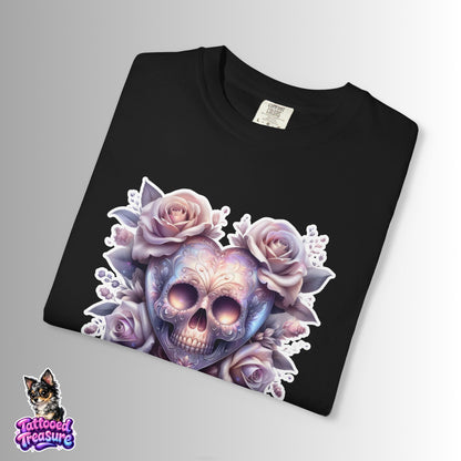 Floral Skull T-Shirt — Pastel Rose Skull Graphic Tee