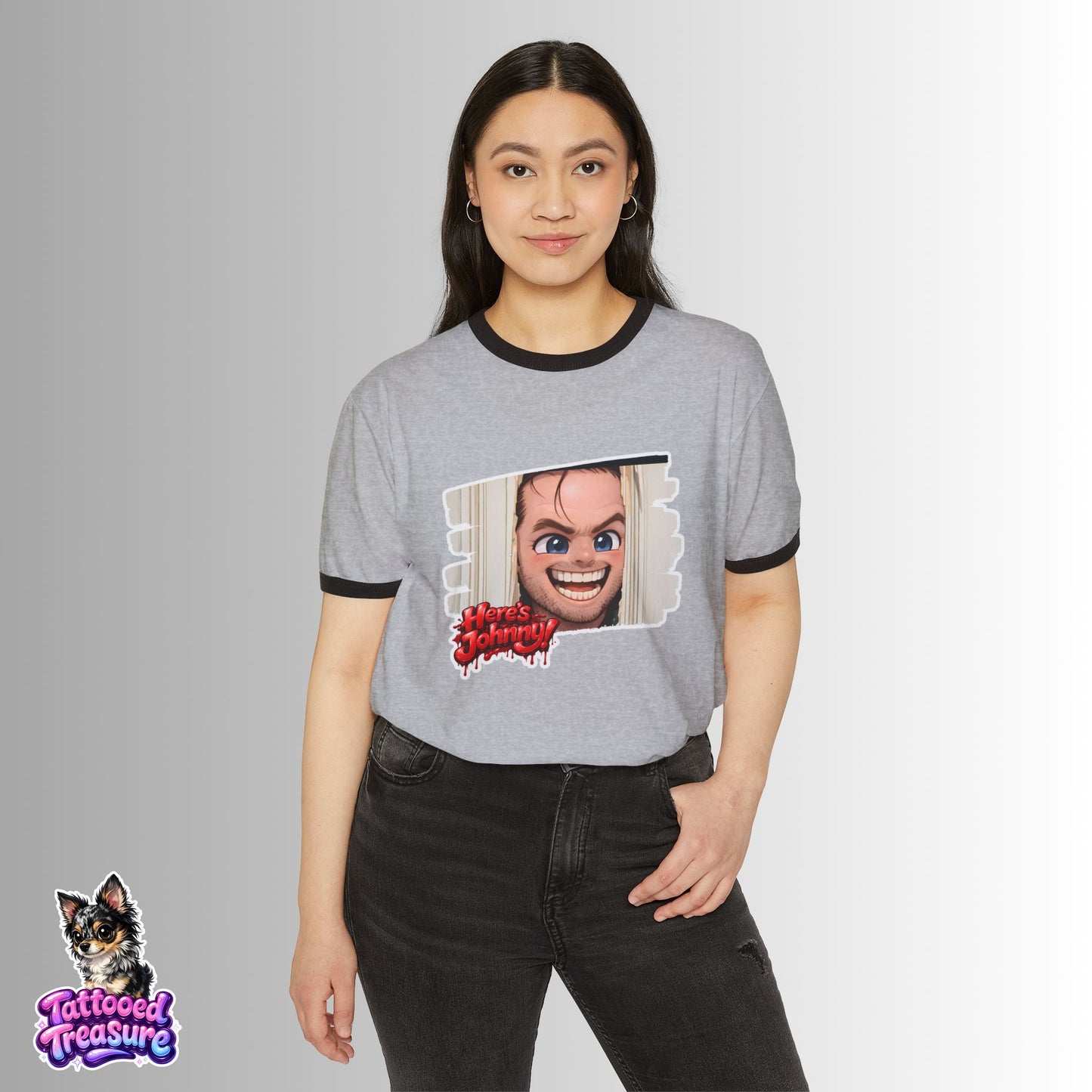 Scary The Shining Ringer T-Shirt — "Here's Johnny" Horror Graphic Tee