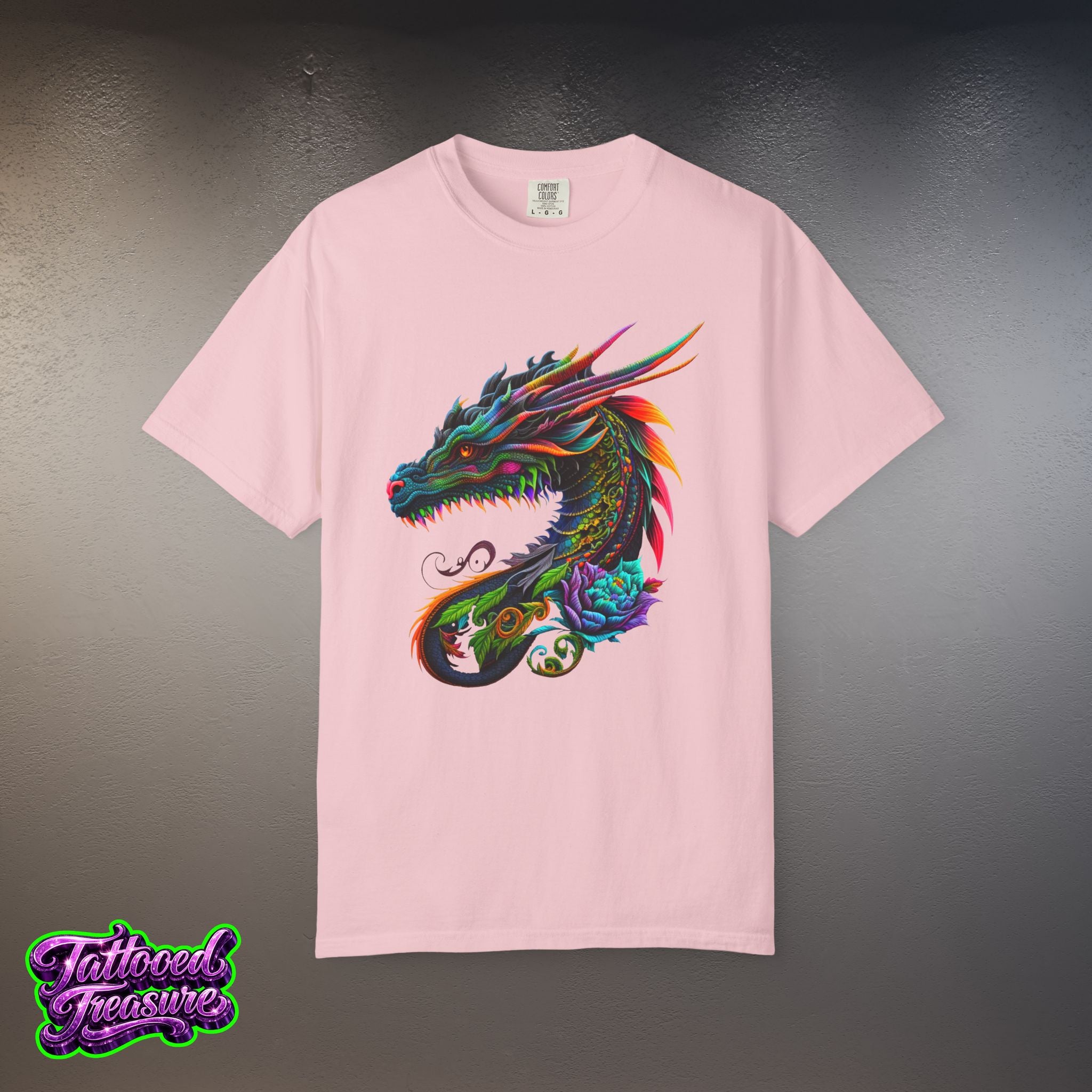 Dragon Tattoo T-Shirt — Colorful Neon Dragon Art Tee