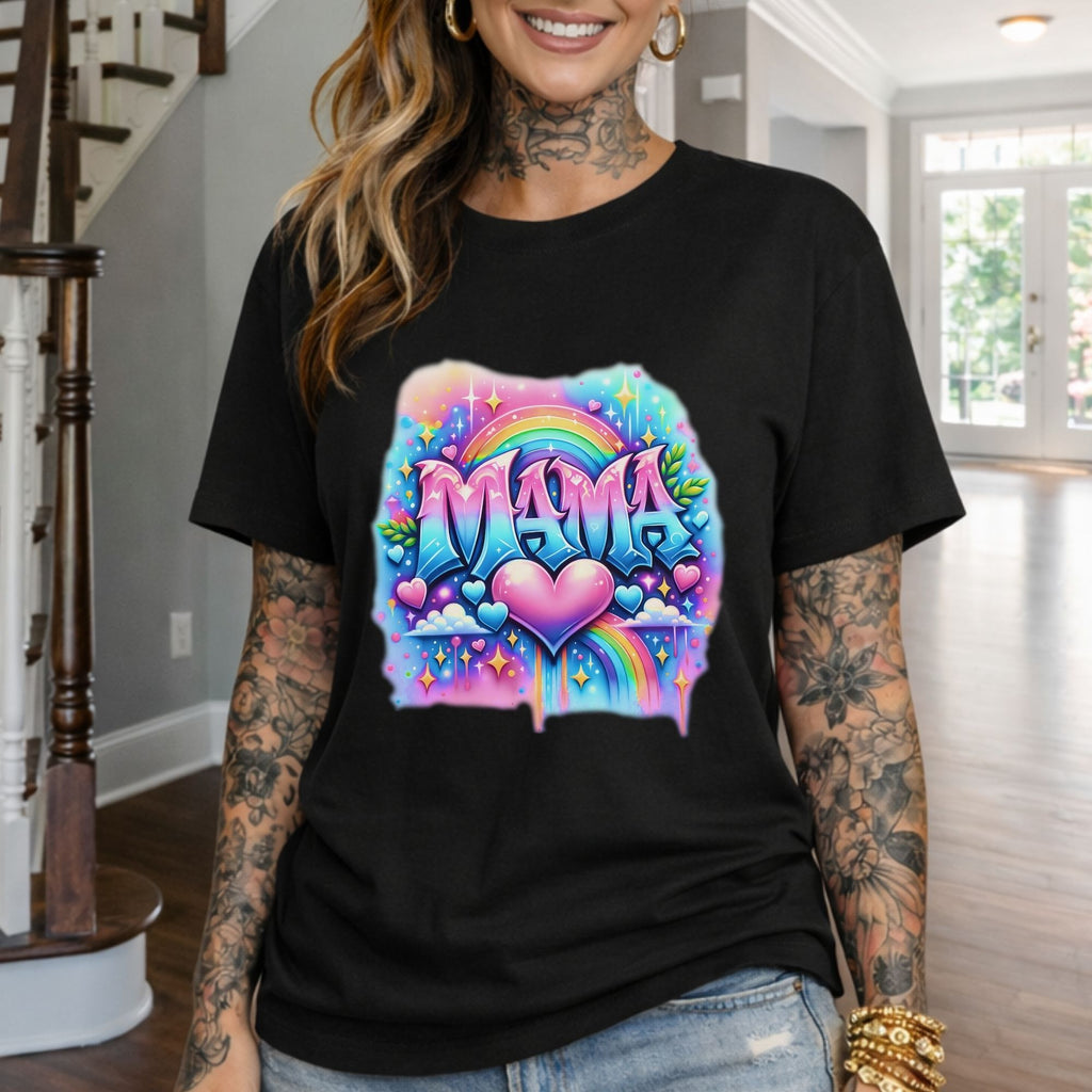 Mama Heart Rainbow T-Shirt — Colorful Neon Mom Tee