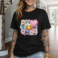 Happy Heart Smiley T-Shirt — Floral Checkerboard Graphic Tee