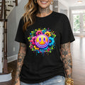 Smiley Flower T-Shirt — Colorful Neon Floral Smile Graphic Tee