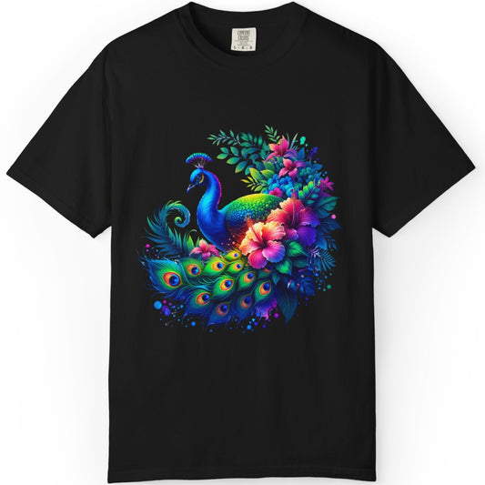 Peacock Floral T-Shirt — Vibrant Watercolor Peacock Tee