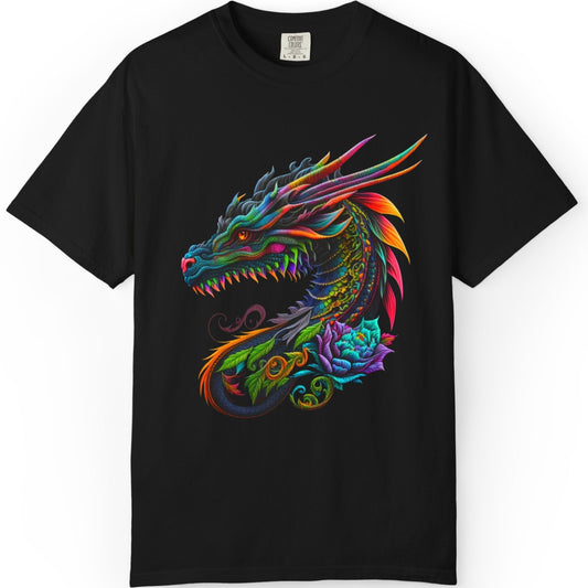 Dragon Tattoo T-Shirt — Colorful Neon Dragon Art Tee